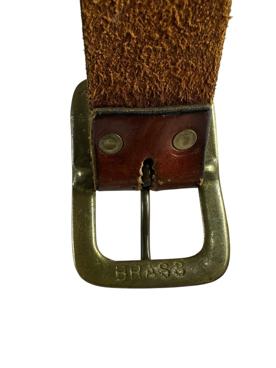 Genuine Vintage Brown Braided Leather Unisex Belt Solid Brass 36